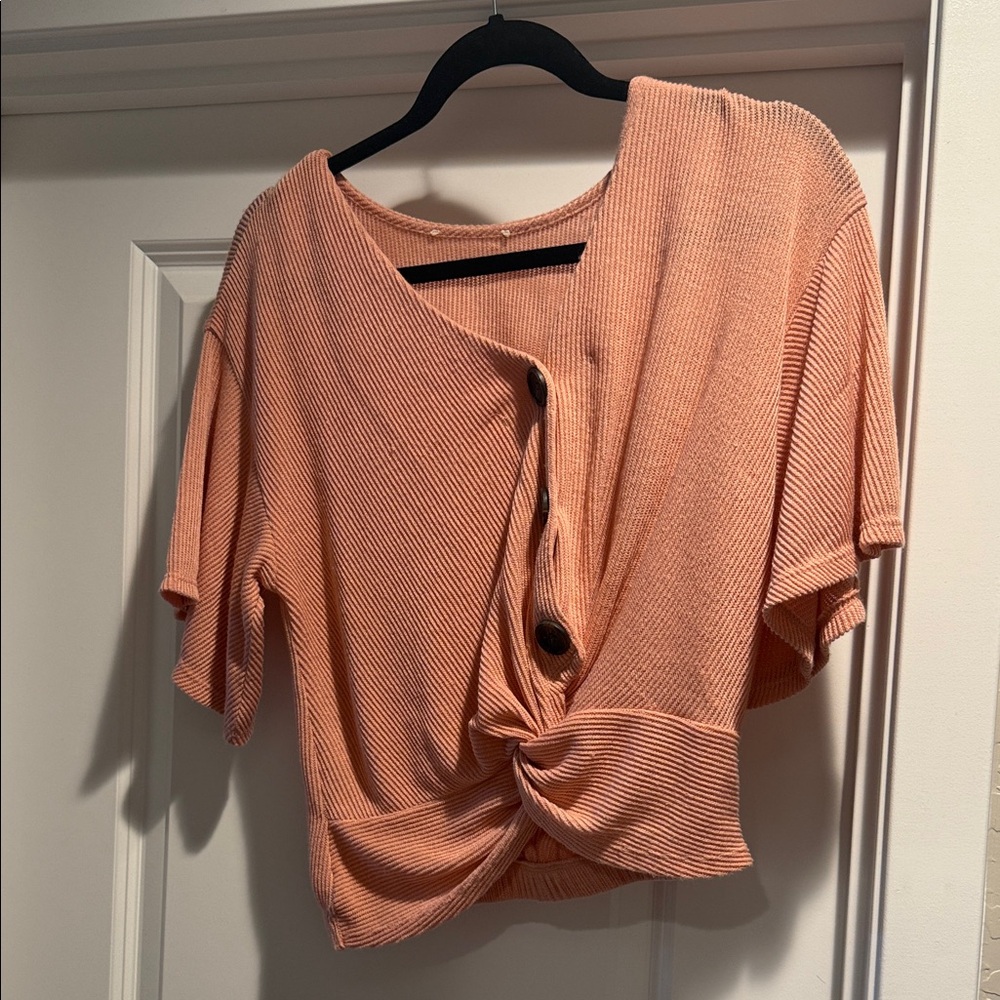 Peach Button-Front Knotted Top